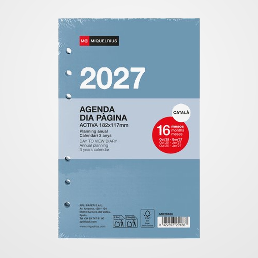RECAMBIO CATALAN AGENDA ANUAL (2027) MIQUELRIUS INTEGRAL ACTIVA 182x117 D/P