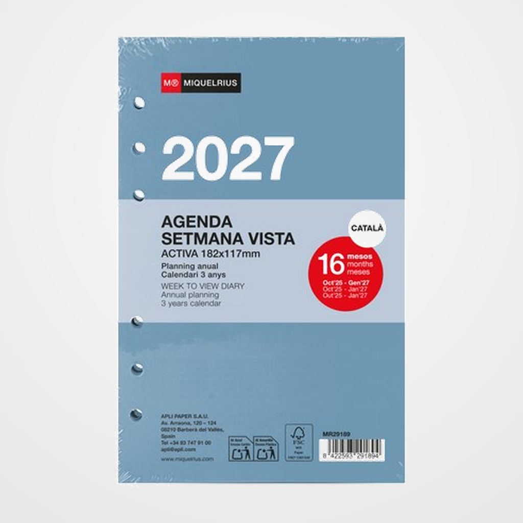 RECAMBIO CATALAN AGENDA ANUAL (2027) MIQUELRIUS INTEGRAL ACTIVA 182x117 S/V APAIS.