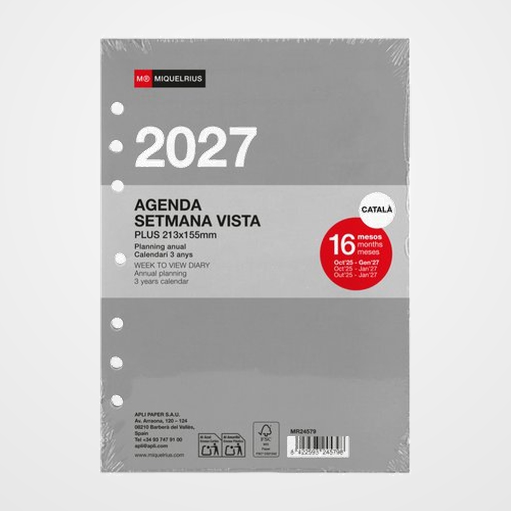 RECAMBIO CATALAN AGENDA ANUAL (2027) MIQUELRIUS INTEGRAL PLUS 213x155 S/VV