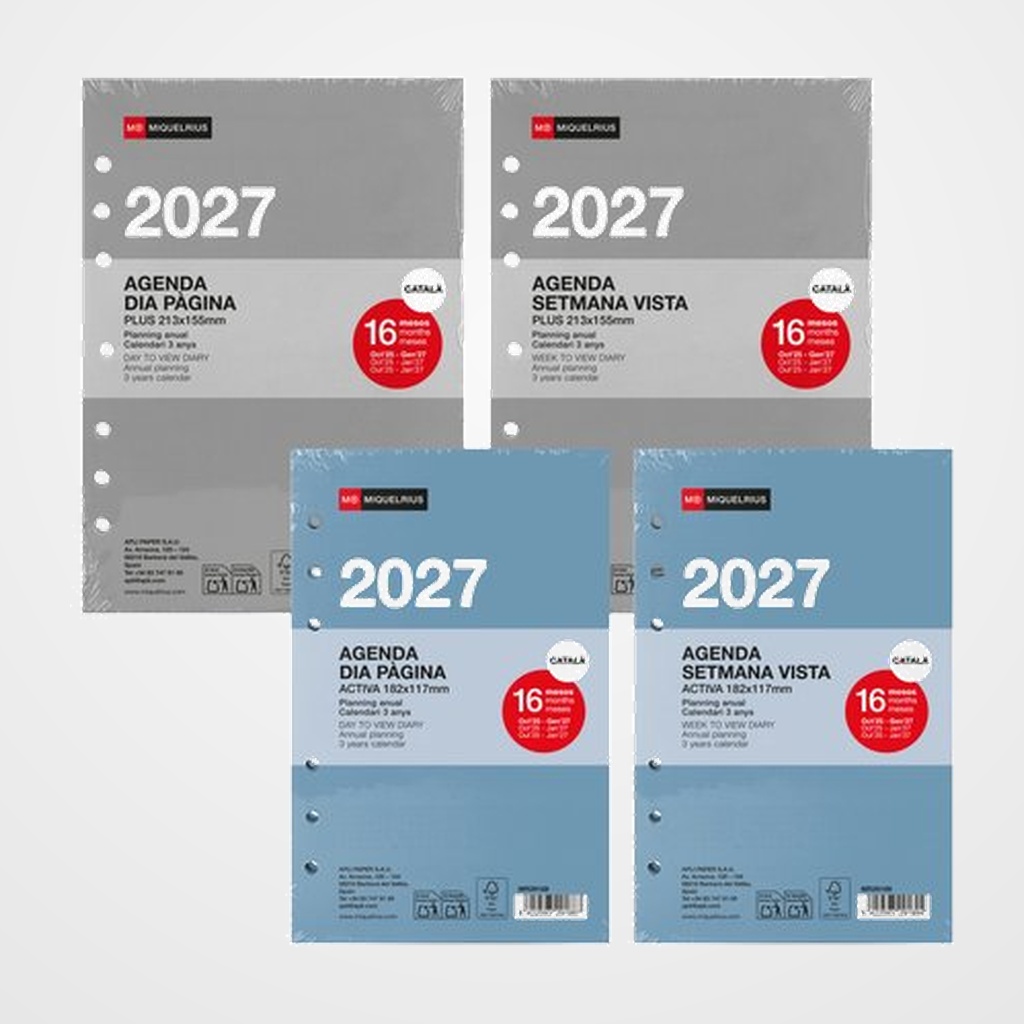 RECAMBIO CATALAN AGENDA ANUAL (2027) MIQUELRIUS INTEGRAL PLUS/ACTIVA ASSORTIMENT LOT DE 18
