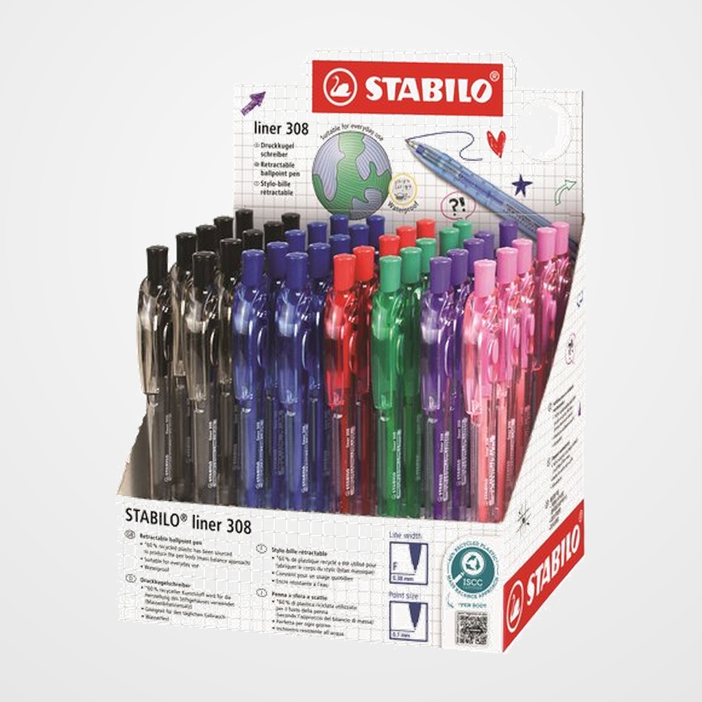 BOLIGRAFO STABILO RETRACTIL LINER 308H 0.7 EXPOSITOR de 40