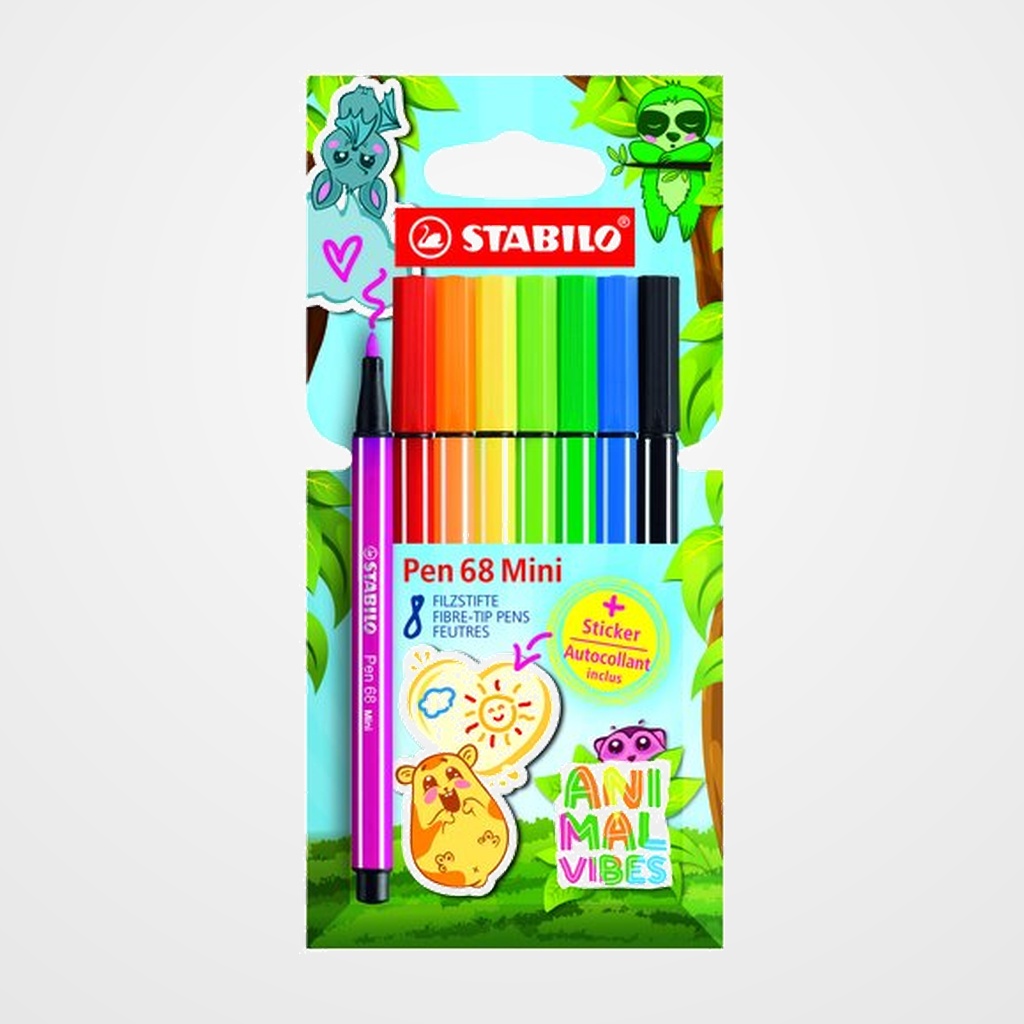 ROTULADOR FIBRA STABILO PEN 68 ANIMAL VIBES  ESTUCHE de 8