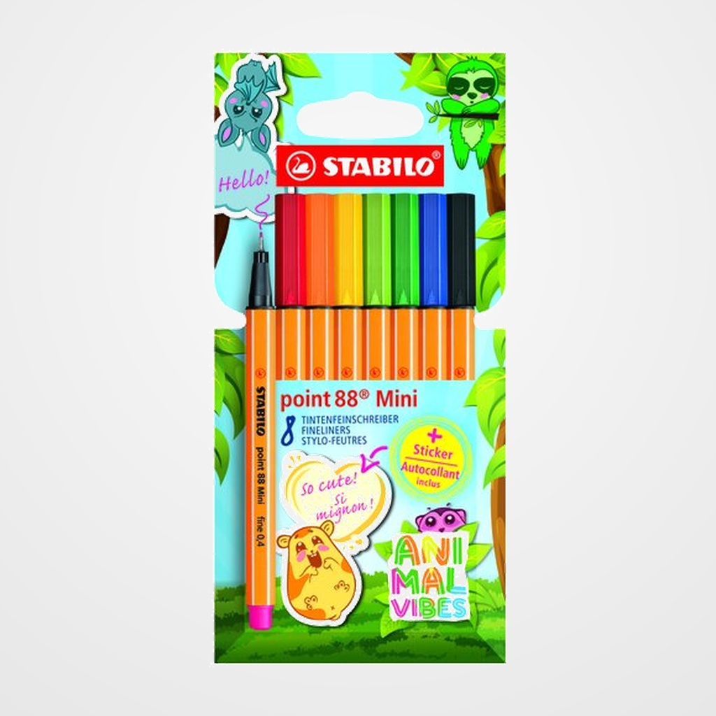 ROTULADOR FIBRA STABILO POINT 88 ANIMAL VIBES ESTUCHE de  8