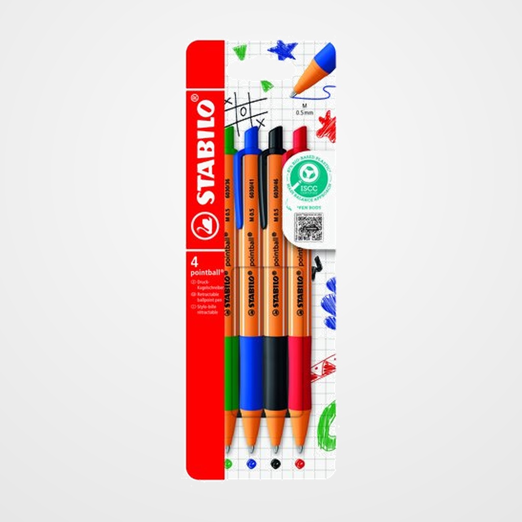 BOLIGRAFO STABILO RETRACTIL POINTBALL SURTIDO CAJA de 4