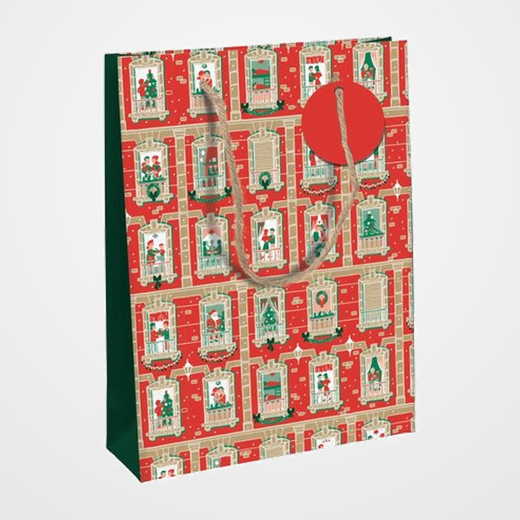 BOLSA de PAPEL CLAIREFONTAINE KRAFT DECORADO 26,5x14x33 cm NAVIDAD FACHADAS DE NOEL PACK DE 6