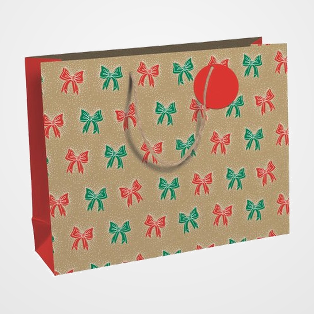 BOLSA de PAPEL CLAIREFONTAINE KRAFT DECORADO 37,3x11,8x27,5 cm NAVIDAD LAZOS ROJOS PACK DE 6