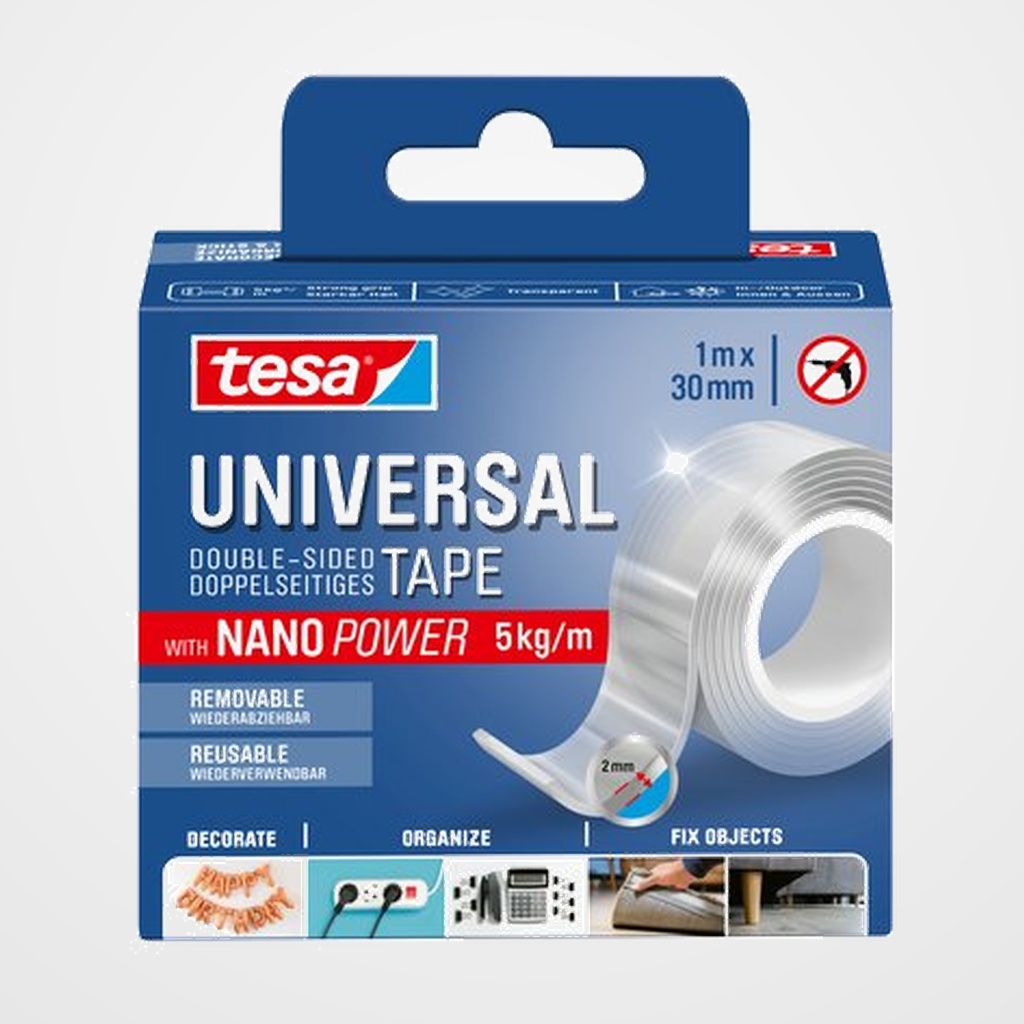 CINTA ADHESIVA DOBLE CARA TESA NANO POWER rollo 1m x 30mm