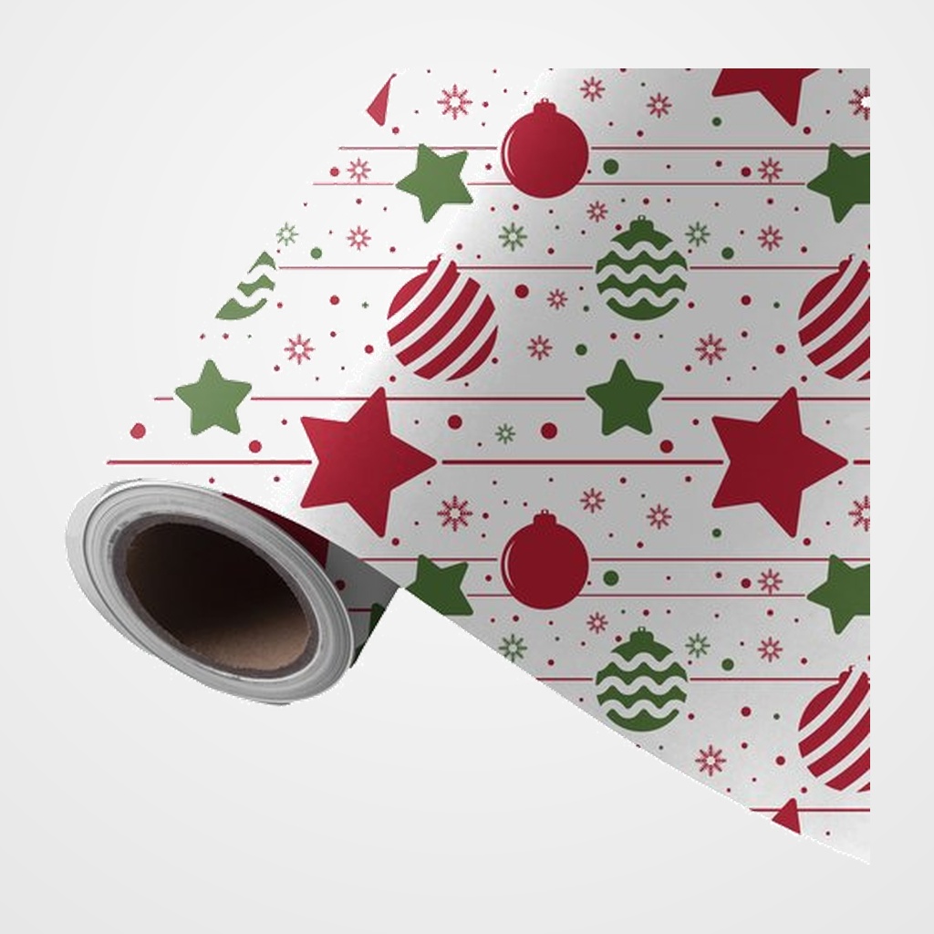 PAPEL de REGALO BOBINA WONDER WRAPPER 62 cm x 85 m (4 Kg aprox.) NAVIDAD ESTRELLAS ROJAS