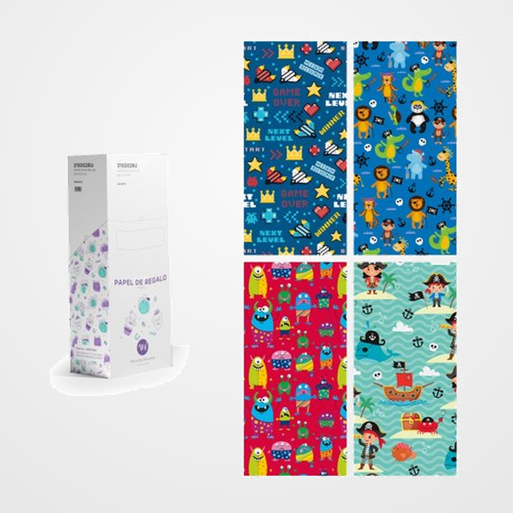 PAPEL de REGALO ROLLO WONDER WRAPPER 0,7x2 m (CAJA de 50) INFANTIL