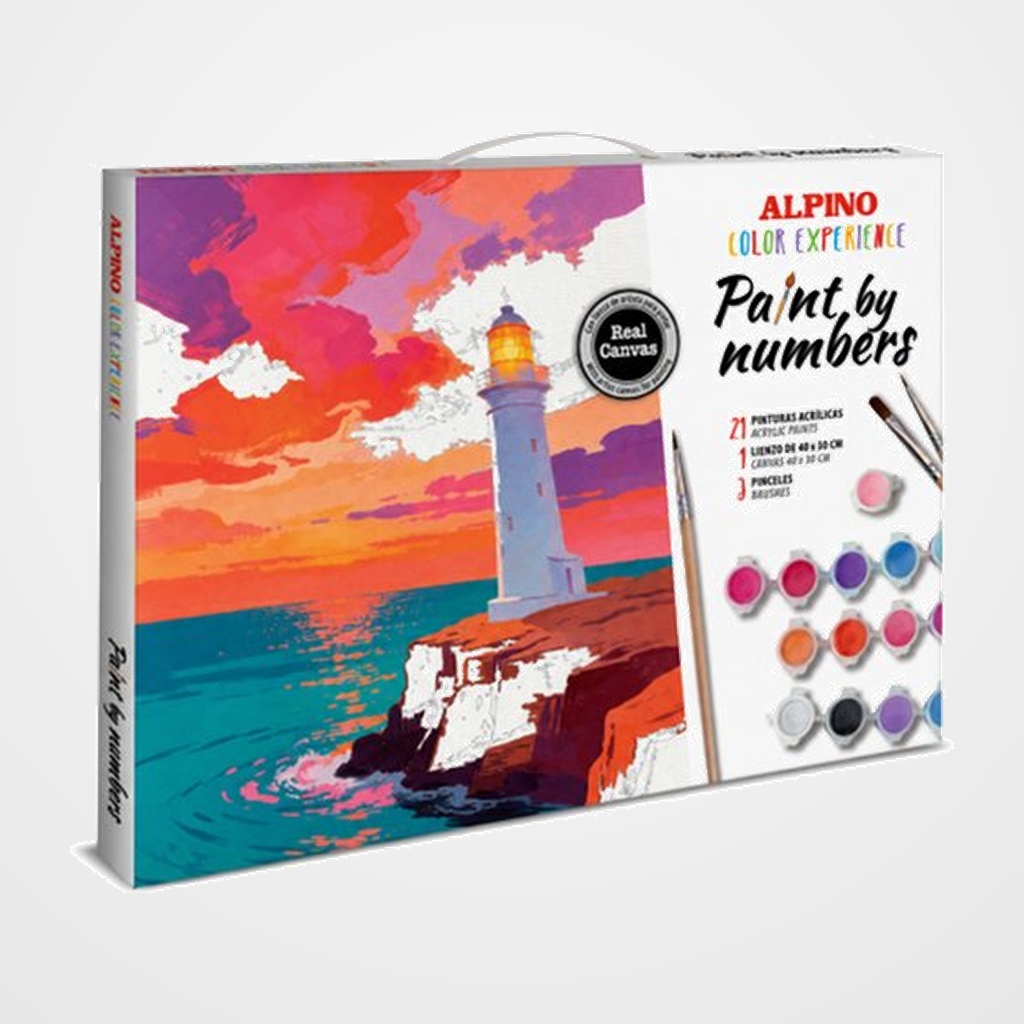 PINTURA ACRILICA ALPINO PINTA POR NUMEROS FARO AL ATARDECER