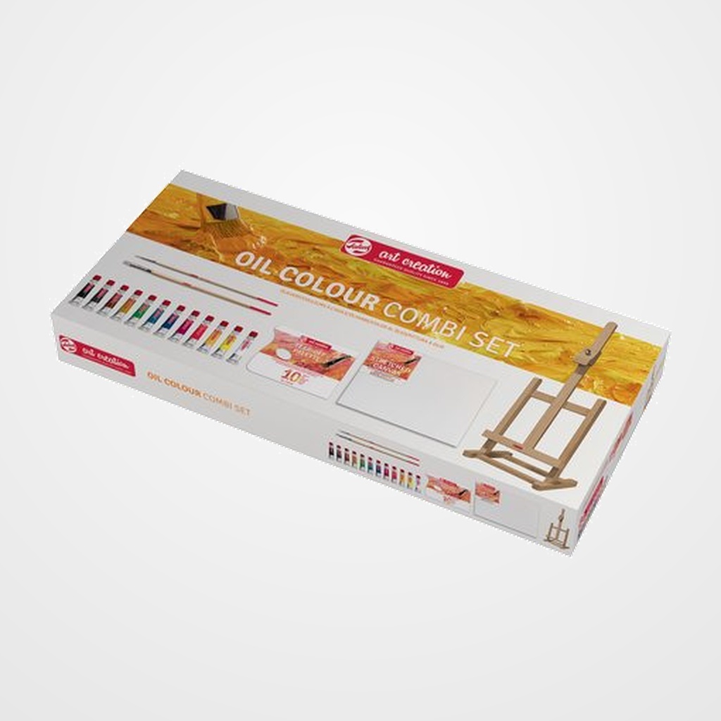 PINTURA OLEO TALENS ART CREATION SET COMBINACION (12 tubos de óleos de 12 ml en colores básicos, 1 caballete de sobremesa, 1 bastidor entelado de 24 x 30 cm, 2 pinceles para óleo y 1 paleta desechable)