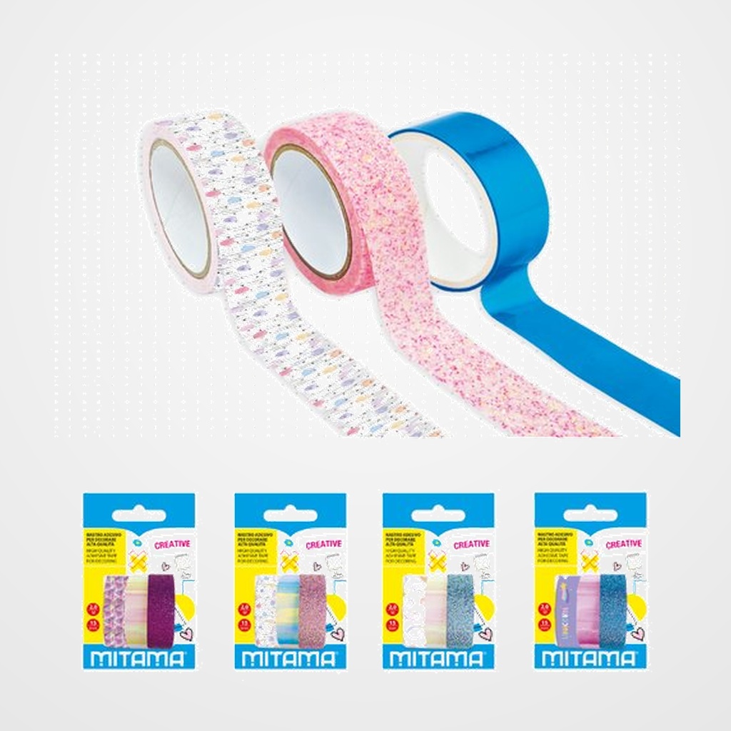 CINTA ADHESIVA DECORADA MITAMA 15mm x 2m SET de 3 SURTIDOS