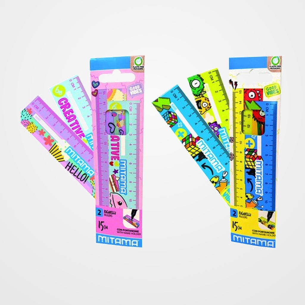 REGLA MITAMA DOBLE DECIMETRO 15cm COL. SURTIDOS PACK de 2