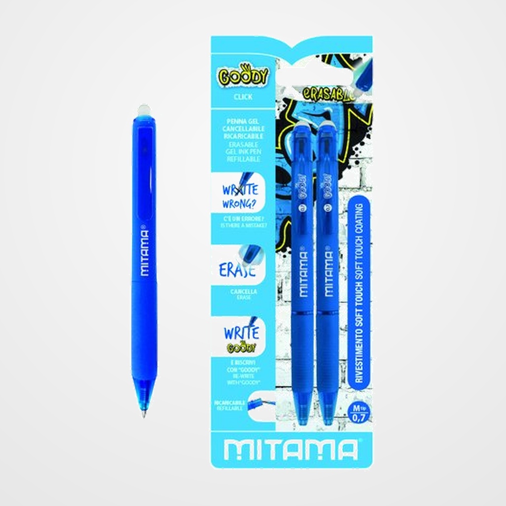 BOLIGRAFO BORRABLE MITAMA GOODY RETRACTIL AZUL BLISTER de 2