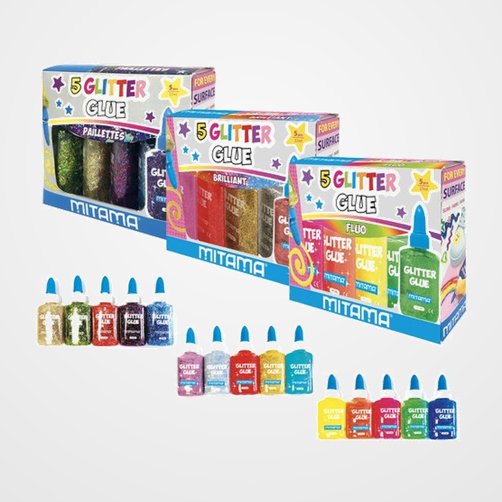 COLA MITAMA GLITTER 37ml COLORES SURTIDOS PACK de 5