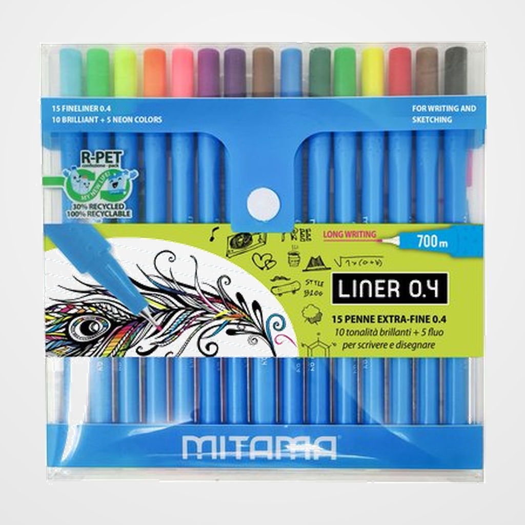 ROTULADOR FIBRA MITAMA FINELINER (0,4) NEON BLISTER de 15