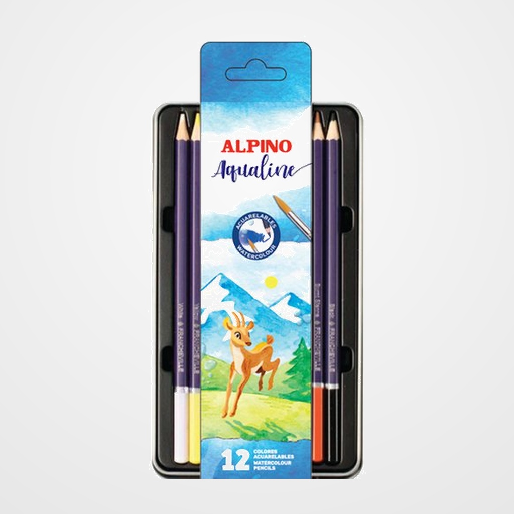LAPICES ACUARELABLES ALPINO AQUALINE estuche METAL de 12