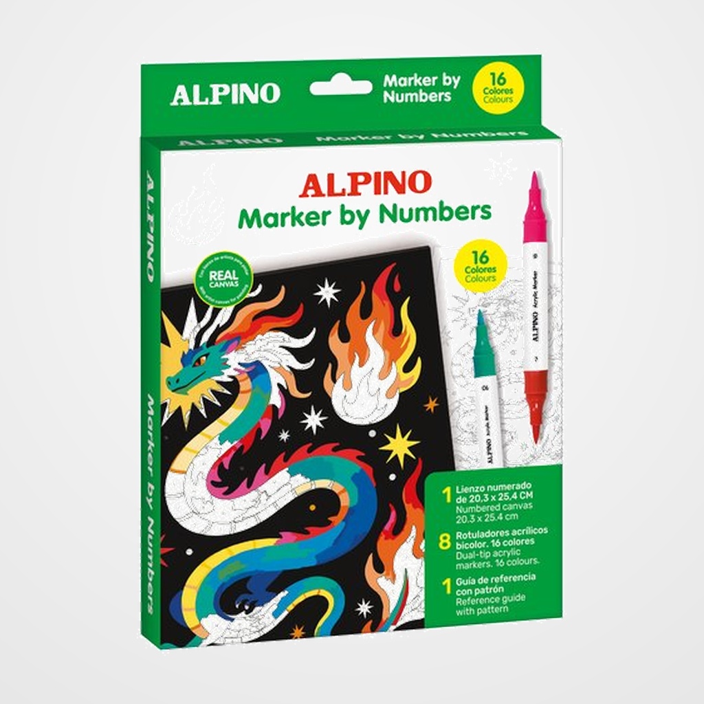 ROTULADOR ACRILICO ALPINO DUAL PINTA POR NUMEROS DRAGON CAJA de 16