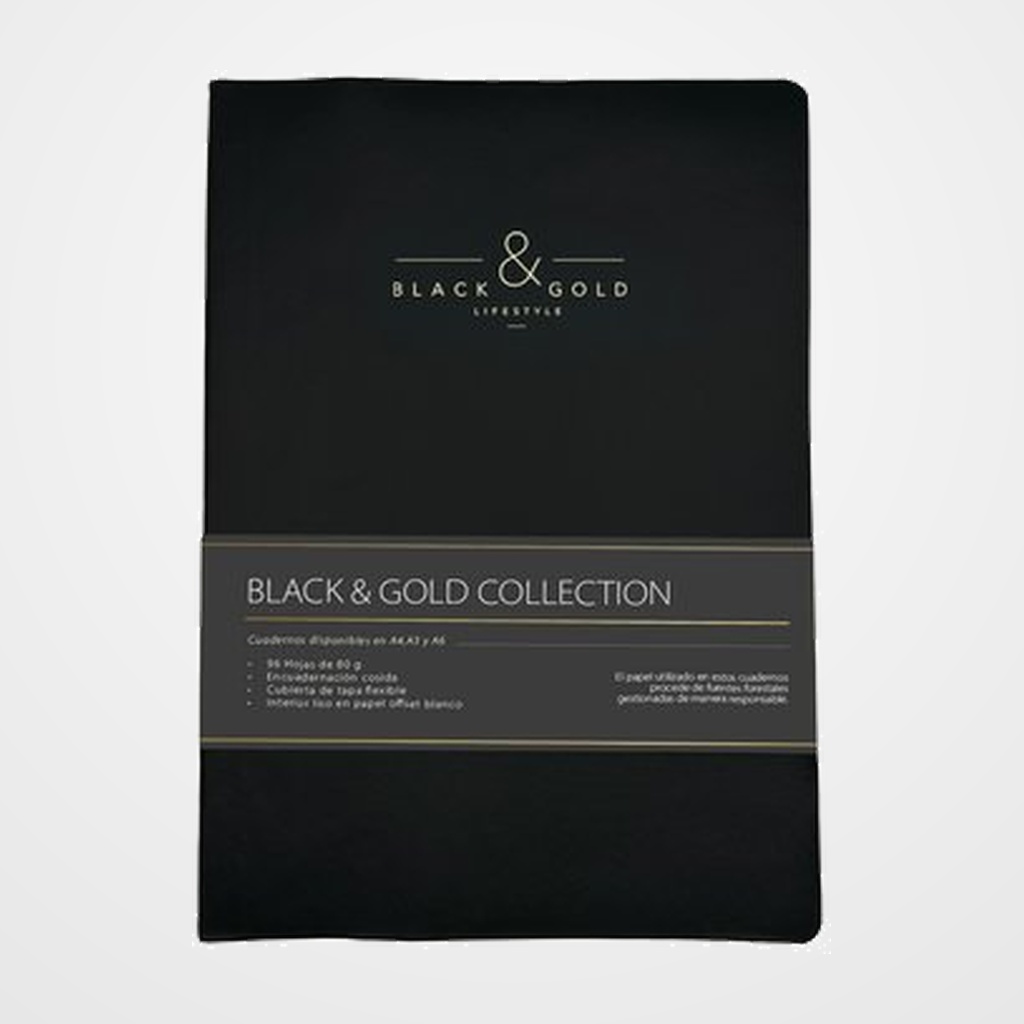 CUADERNO DOHE BLACK&GOLD tapa FLEXIBLE A4 96h 80gr LISO NEGRO