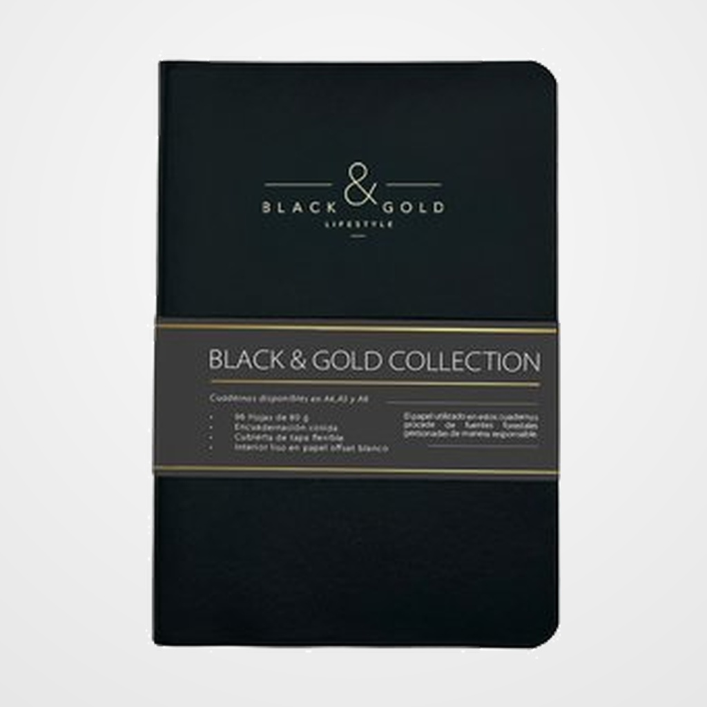CUADERNO DOHE BLACK&GOLD tapa FLEXIBLE A5 96h 80gr LISO NEGRO
