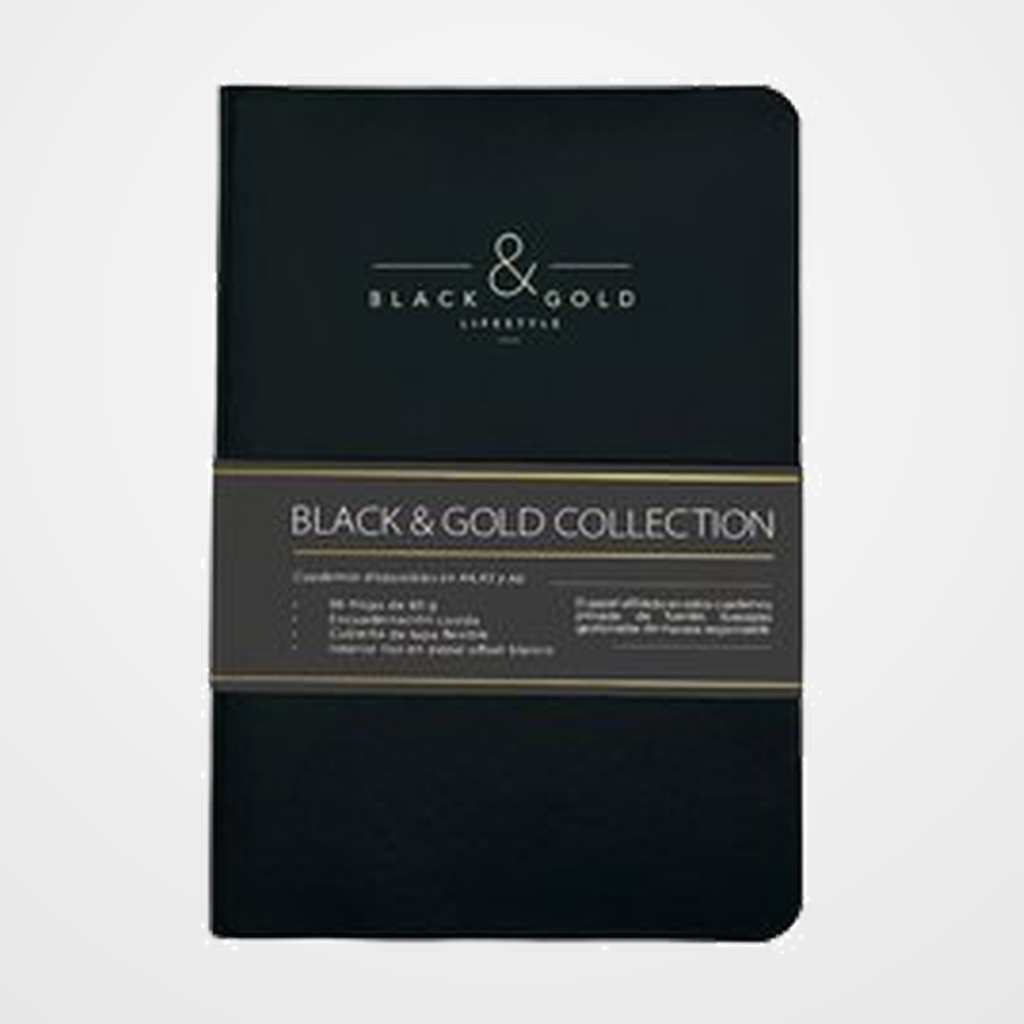 CUADERNO DOHE BLACK&GOLD tapa FLEXIBLE A6 96h 80gr LISO NEGRO
