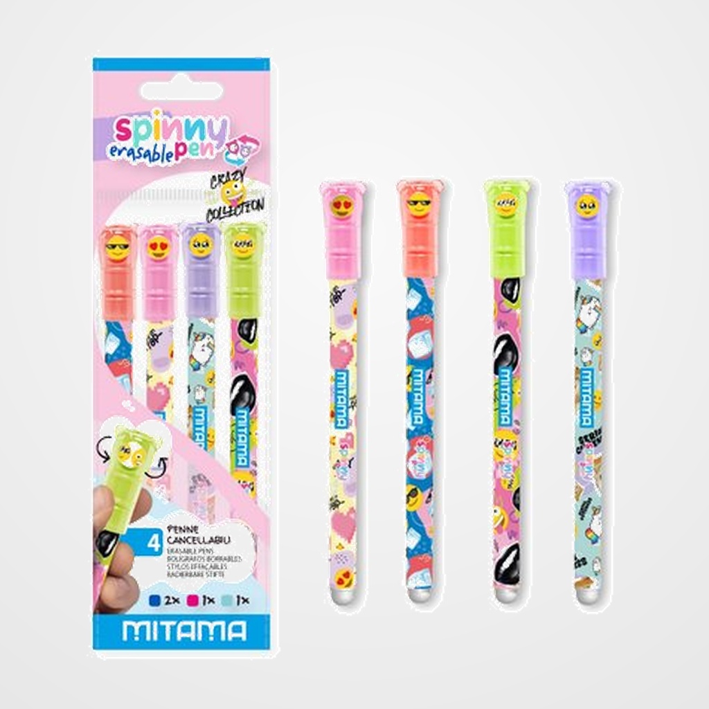 BOLIGRAFO MITAMA SPINNY PEN BORRABLE 0,7 mm AZUL CRAZY BLISTER de 4
