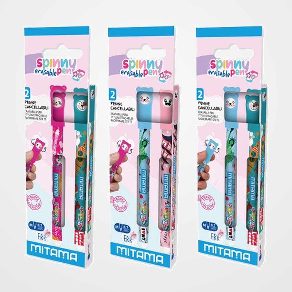 BOLIGRAFO MITAMA SPINNY PEN BORRABLE 0,7 mm AZUL TRAVEL BLISTER de 2