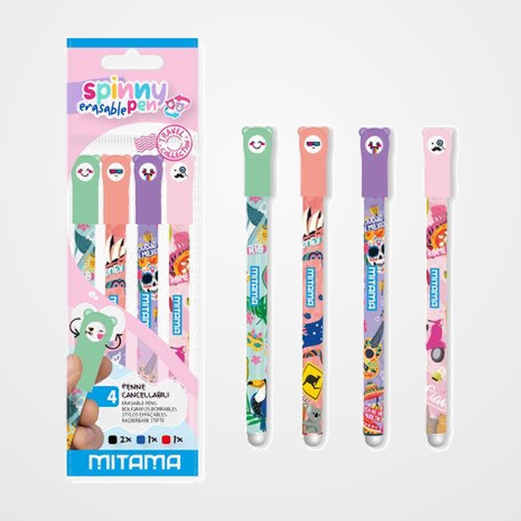 BOLIGRAFO MITAMA SPINNY PEN BORRABLE 0,7 mm AZUL TRAVEL BLISTER de 4