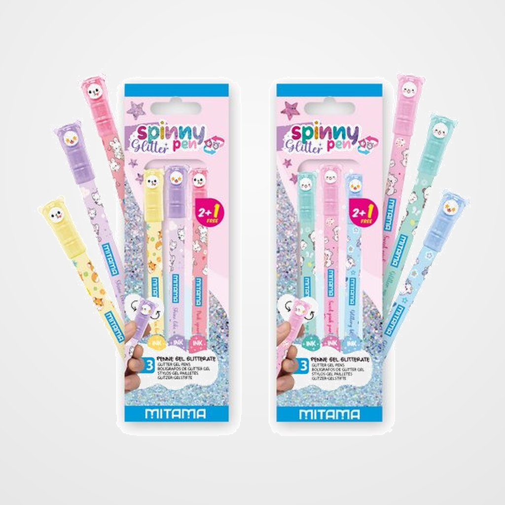 ROLLER GEL MITAMA SPINNY PEN GLITTER 1mm BLISTER de 3 (2+1 GRATIS)