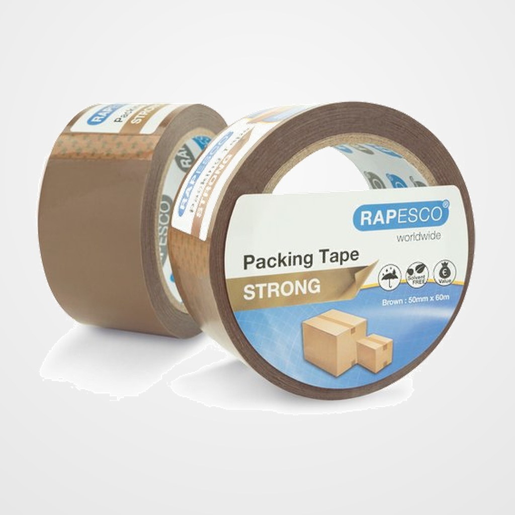CINTA de EMBALAJE RAPESCO PP rollo 50mmx60m MARRON PAQUETE de 2