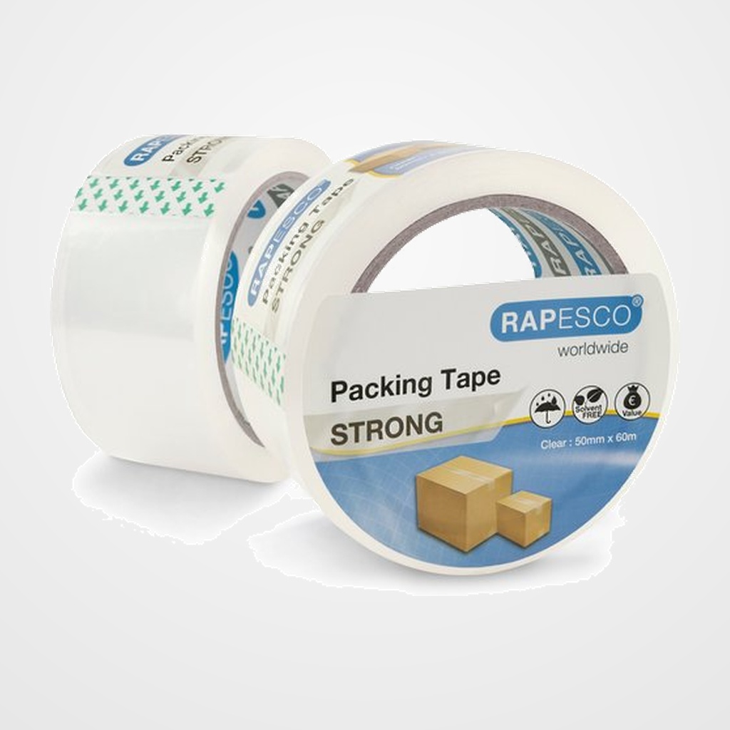 CINTA de EMBALAJE RAPESCO PP rollo 50mmx60m TRANSPARENTE PAQUETE de 2