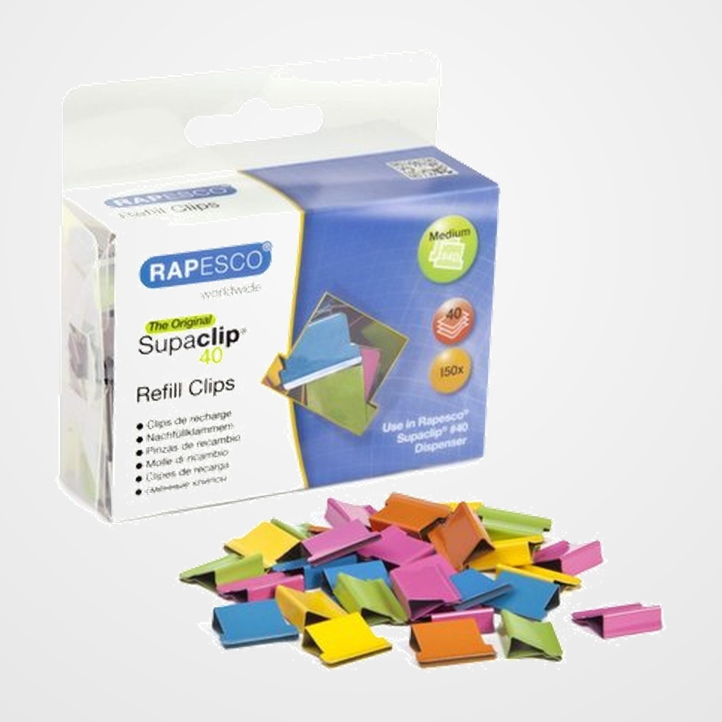 CLIPS RAPESCO PARA SUPACLIP 40 COLORES SURTIDOS CAJA DE 150