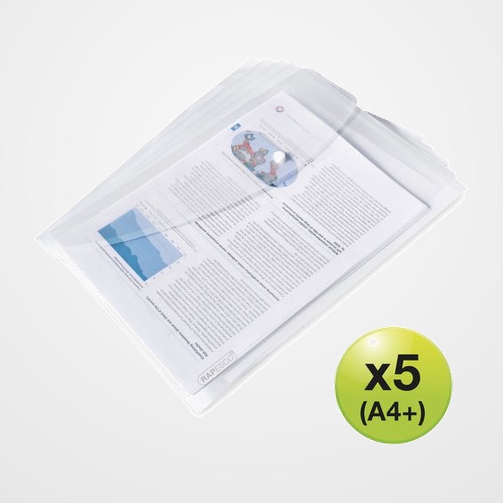 DOSIER SOBRE RAPESCO ECO GRS (100% RECICLABLE) PP TRANSLUCIDO BROCHE A4+ CRISTAL PAQUETE de 5