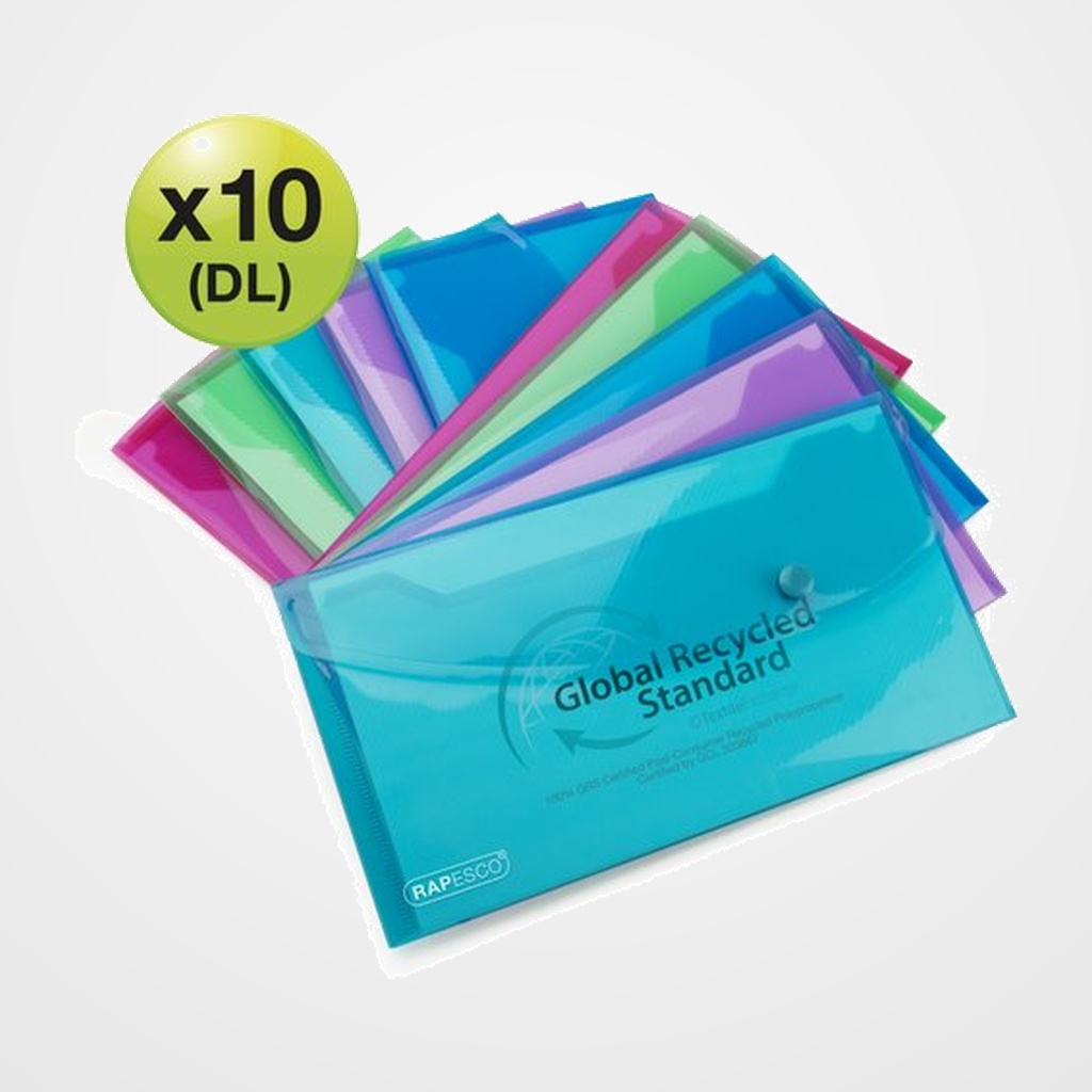 DOSIER SOBRE RAPESCO ECO GRS (100% RECICLABLE) PP TRANSLUCIDO BROCHE DL (RECIBOS) COL. SURTIDO PAQUETE de 10