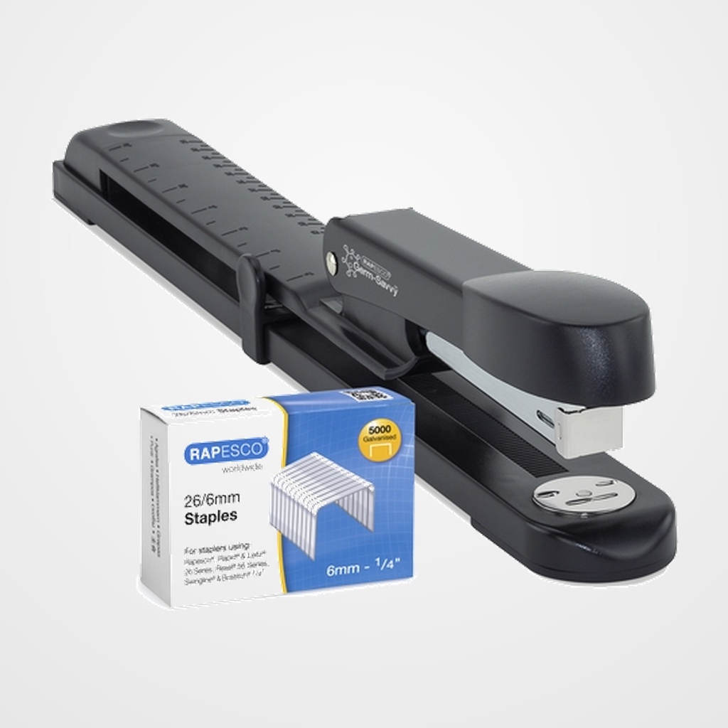 GRAPADORA RAPESCO ANTIBACTERIANO MARLIN (25h) BRAZO LARGO (incluye 5000 grapas 26/6mm) NEGRO