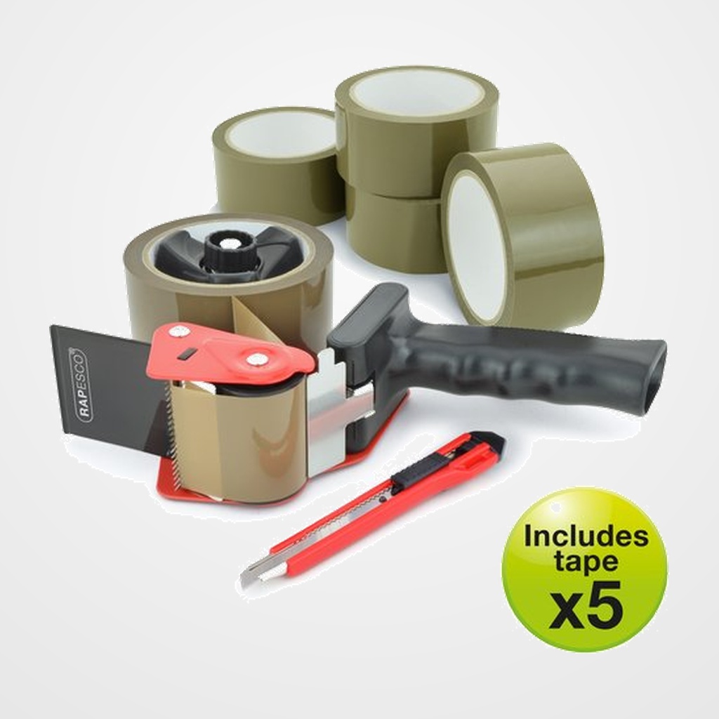 MAQUINA PRECINTAR RAPESCO 960 (incluye 5 rollos marron+cuter)