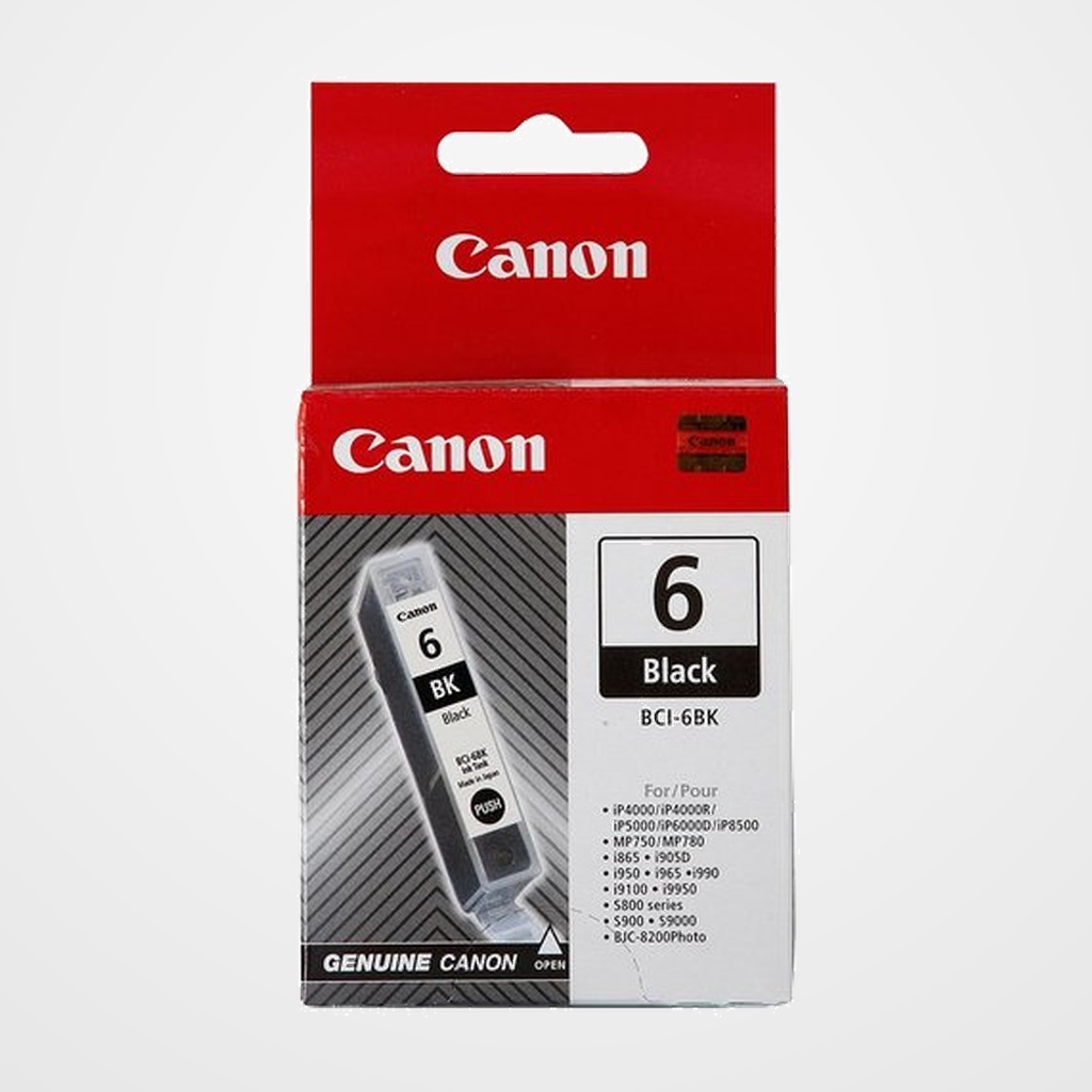 CARTUCHO INKJET CANON BCI-6BK BJ-S800/S820/S900, i990/99XX, PIXMA IP4000/iP5000/iP6000/iP8500/MP750/MP760/MP780 NEGRO 280 PÁG. (4705A002)