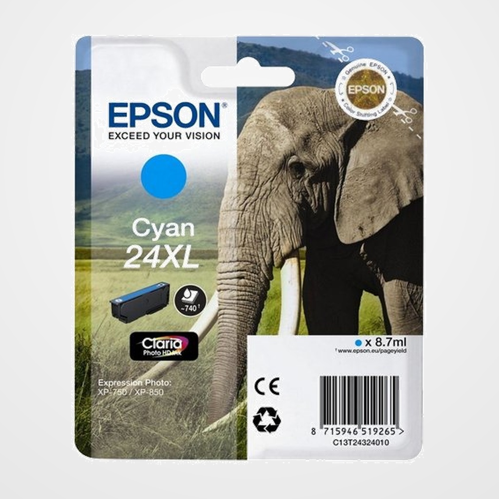 CARTUCHO INKJET EPSON T243240 Nº24XL EXPRESSION PHOTO XP-55/750/760/850/860/950/960, EXPRESSION PREMIUM XP-750/850 CIAN 8,7ML