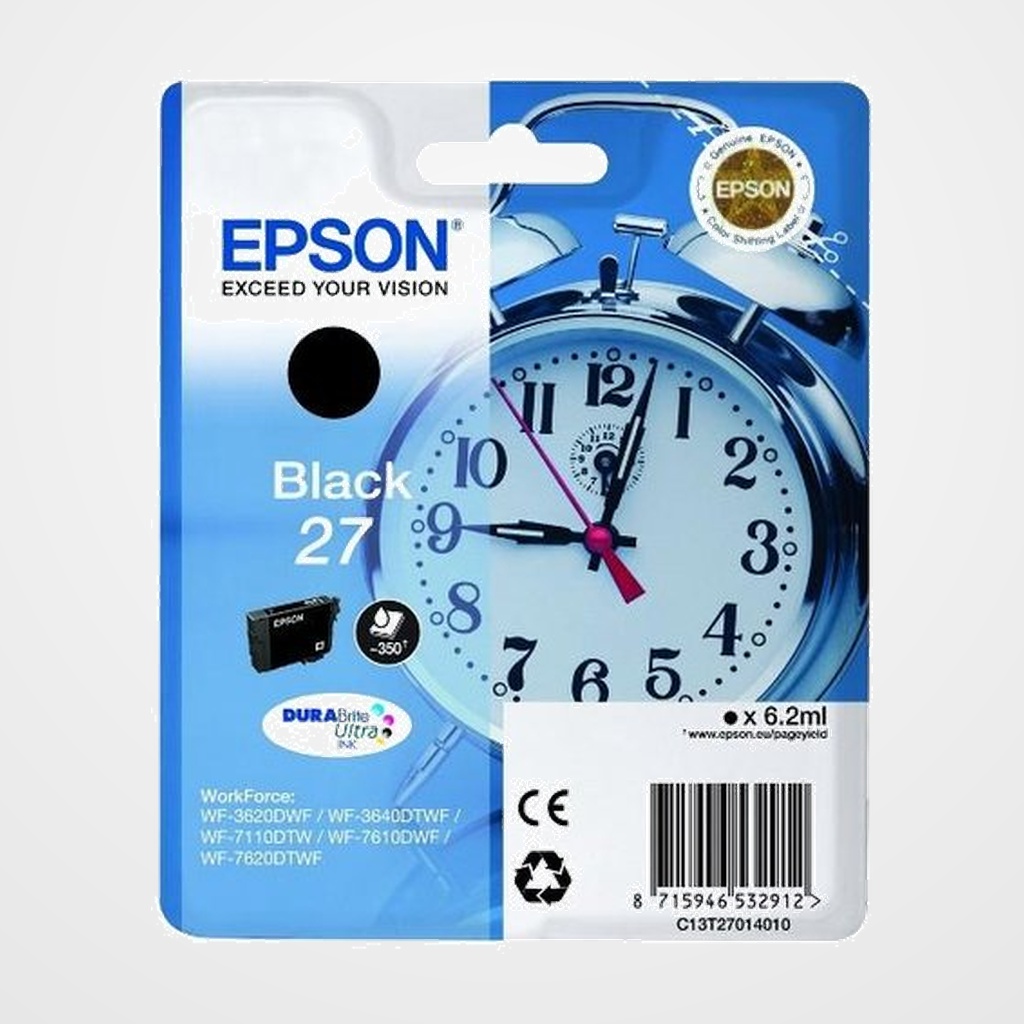 CARTUCHO INKJET EPSON T270140 Nº27 WORKFORCE WF-3620DWF/3620DWF/3640DTWF/7110DTW/7610DWF/7620DTWF NEGRO 6,2ML