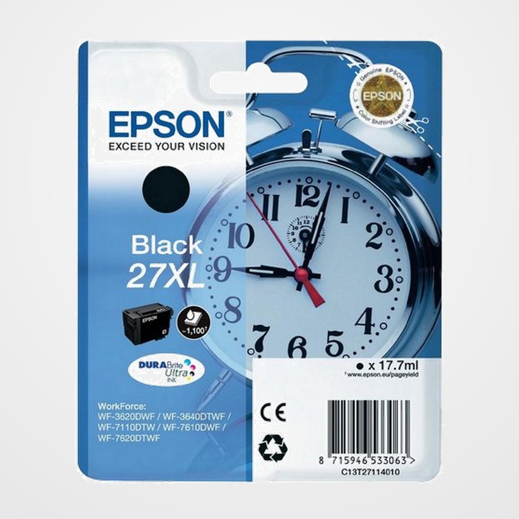 CARTUCHO INKJET EPSON T271140 Nº27XL WORKFORCE WF-3620DWF/3620DWF/3640DTWF/7110DTW/7610DWF/7620DTWF NEGRO 17,7ML