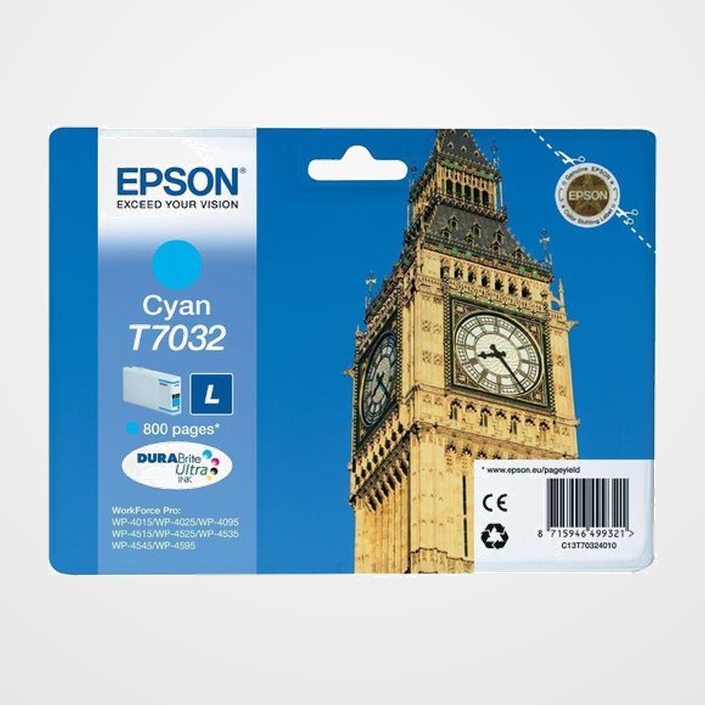 CARTUCHO INKJET EPSON T703240 WORKFORCE PRO WP-4000 / 4500 / 4545DTWF / 4525DNF / 4015DN  CIAN (800 PAGINAS)