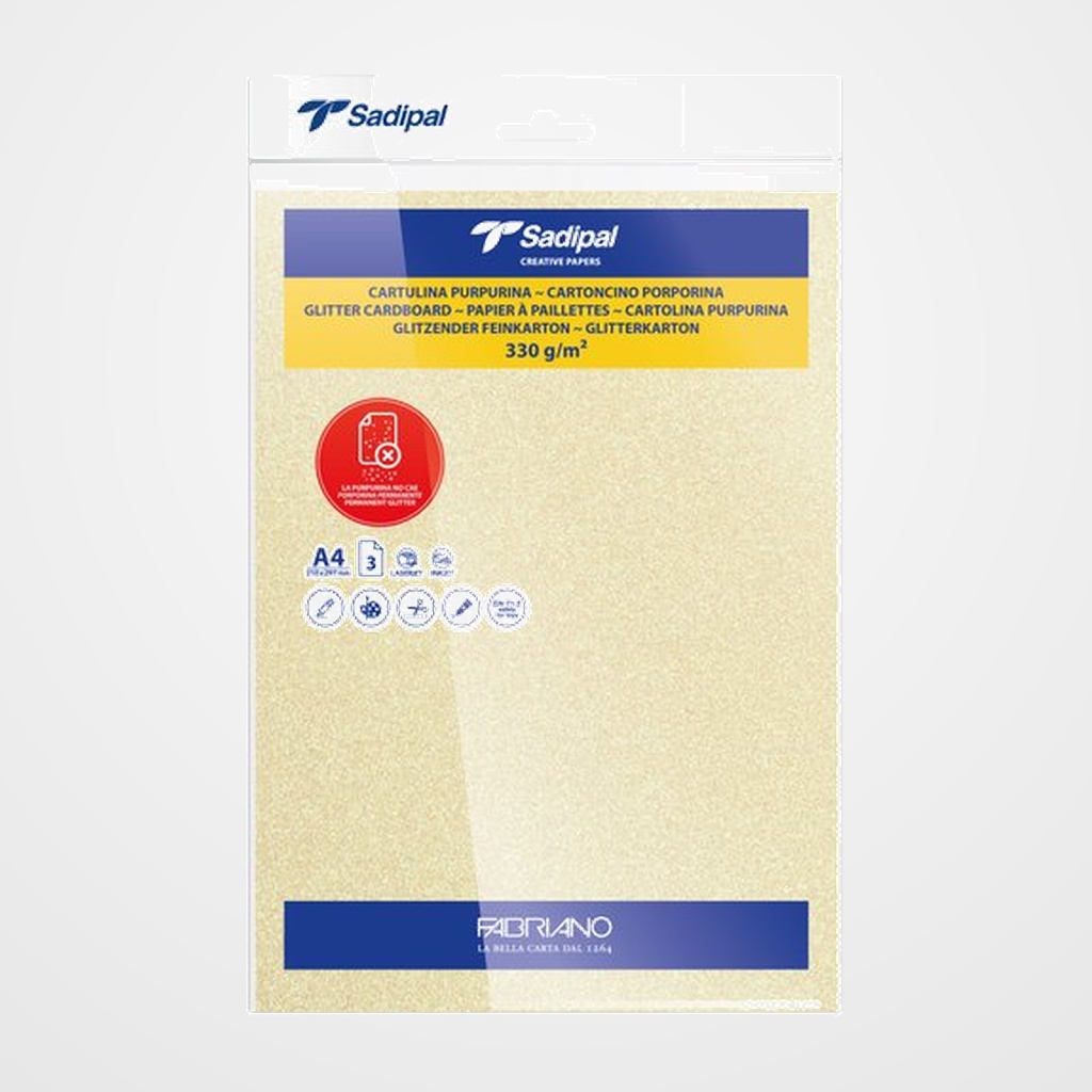 CARTULINA PURPURINA A4 SADIPAL 330g AMARILLO PAQUETE de 3