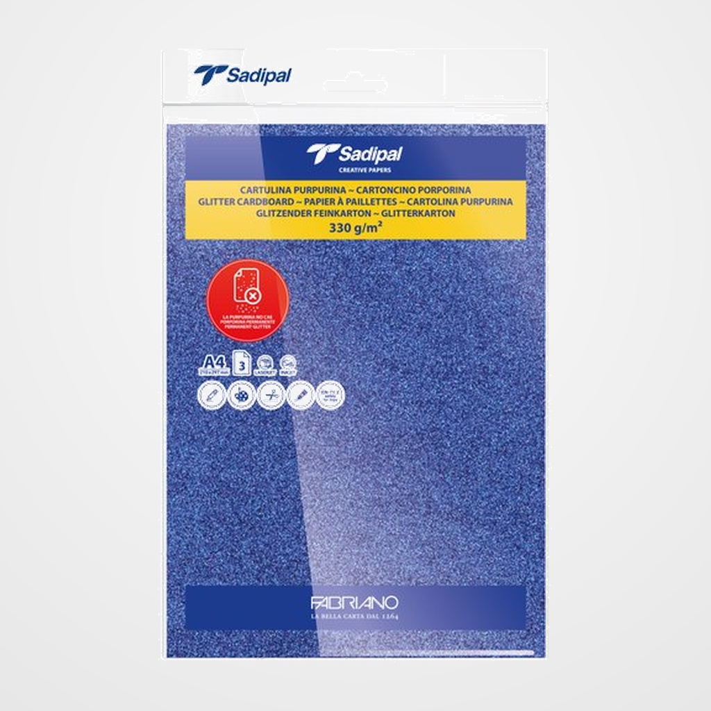 CARTULINA PURPURINA A4 SADIPAL 330g AZUL PAQUETE de 3