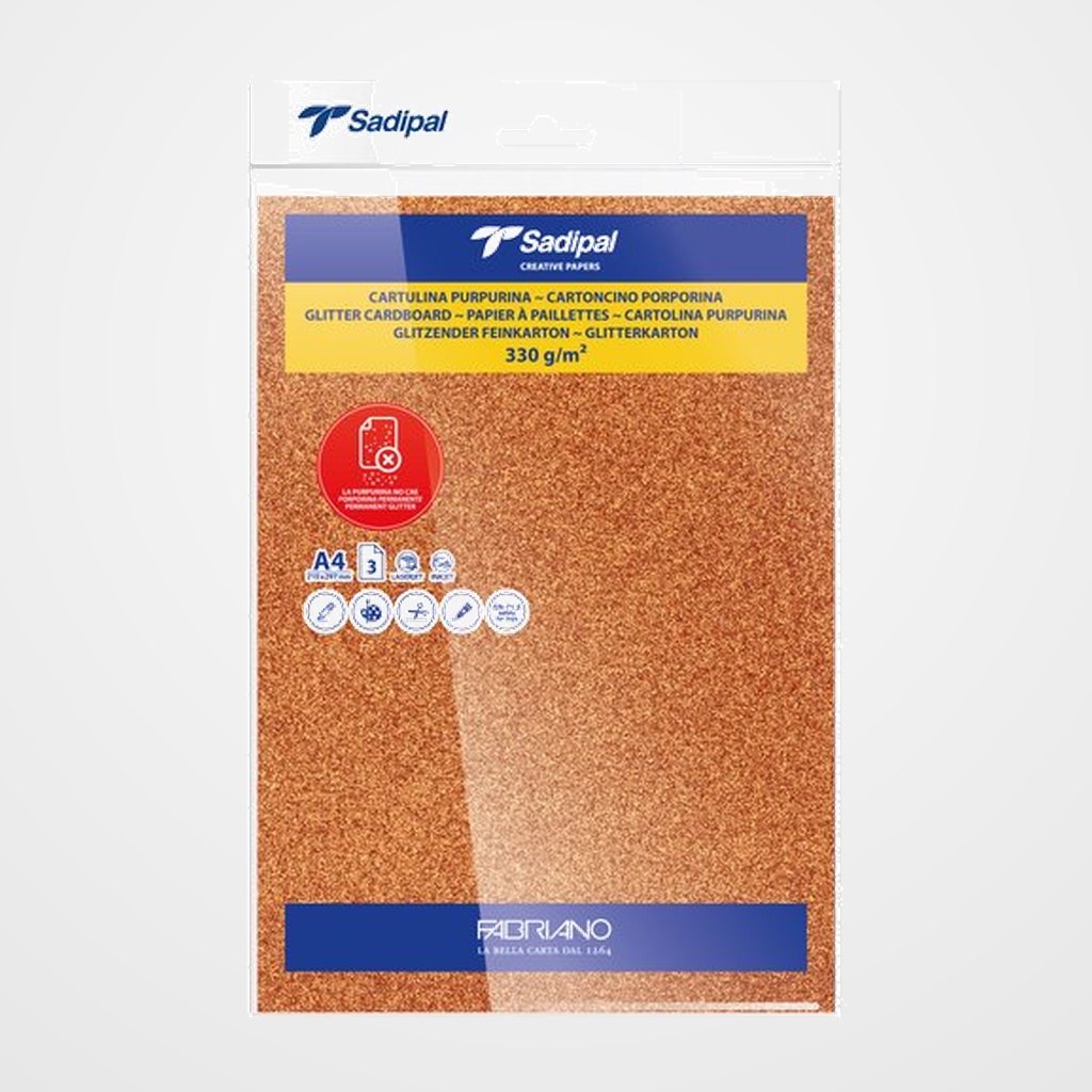 CARTULINA PURPURINA A4 SADIPAL 330g COBRE PAQUETE de 3