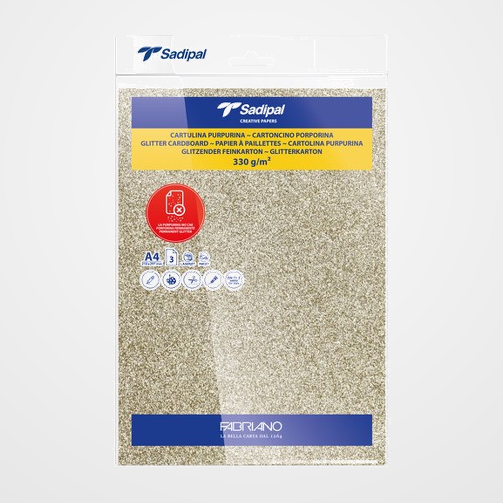 CARTULINA PURPURINA A4 SADIPAL 330g ORO PAQUETE de 3
