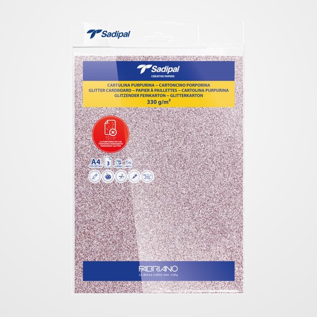 CARTULINA PURPURINA A4 SADIPAL 330g ROSA PAQUETE de 3