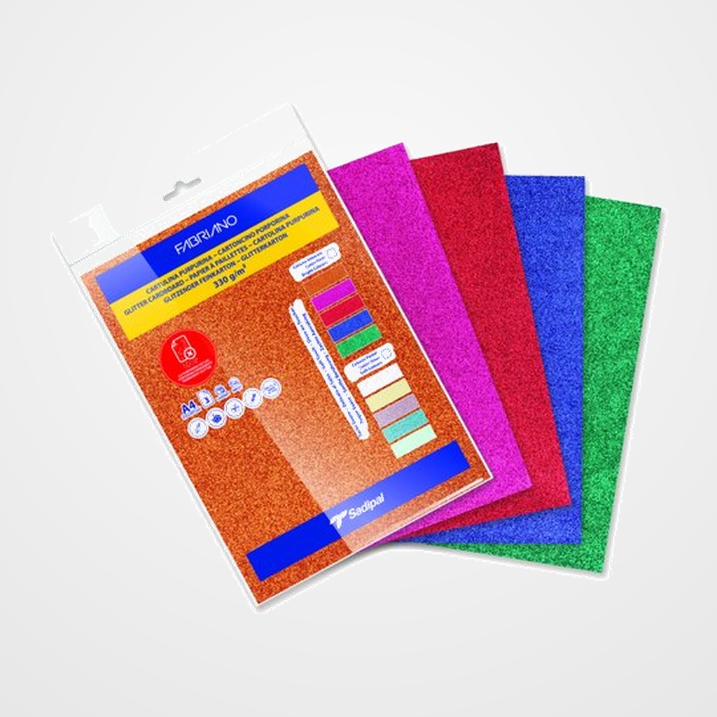 CARTULINA PURPURINA A4 SADIPAL 330g SURTIDO COLORES INTENSO PAQUETE de 5 (Rojo, Azul, Verde, Cobre, Fucsia)