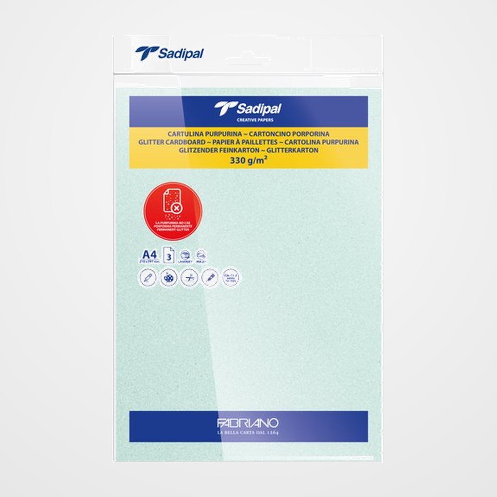 CARTULINA PURPURINA A4 SADIPAL 330g VERDE CLARO PAQUETE de 3