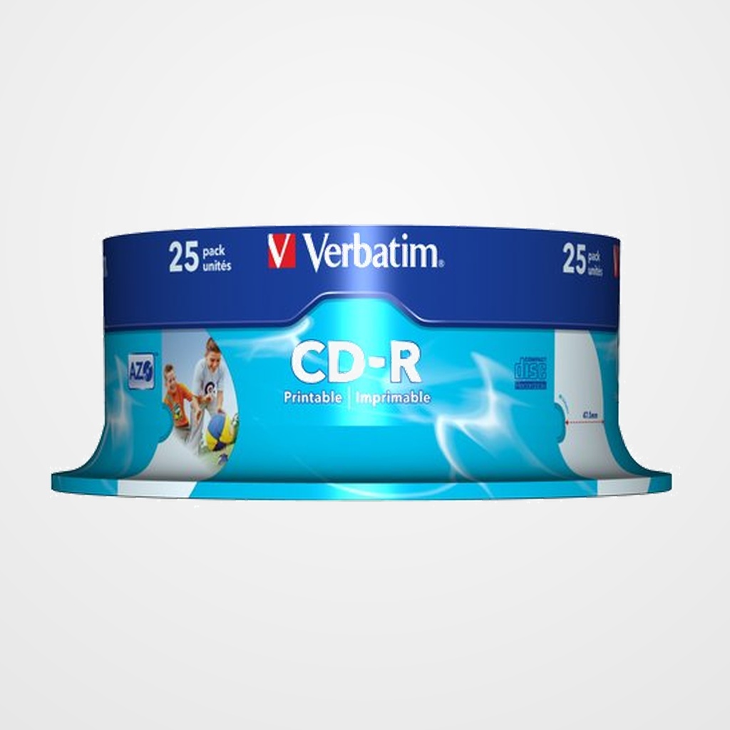 CD-ROM VERBATIM 700MB 52x SPINDLE 25 IMPRIMIBLE INKJET SUPER AZO (Incluye Canon LPI de 2.00)