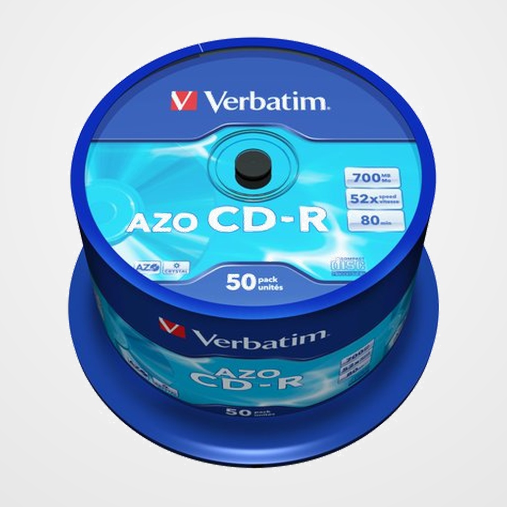 CD-ROM VERBATIM 700MB 52x SPINDLE 50 SUPERFICIE CRISTAL SUPER AZO (Incluye Canon LPI de 4.00)